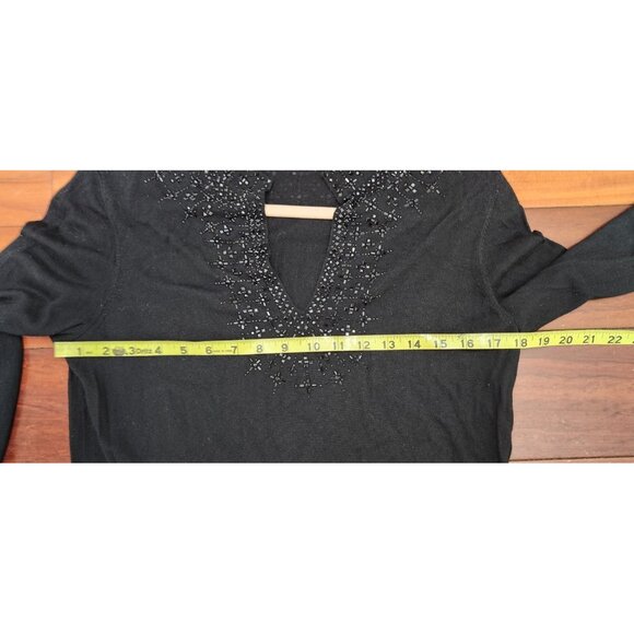 Tory Burch Merino Wool Beaded Tunic Top Black L Embellished V-Neck Long Sleeve - Picture 11 of 15